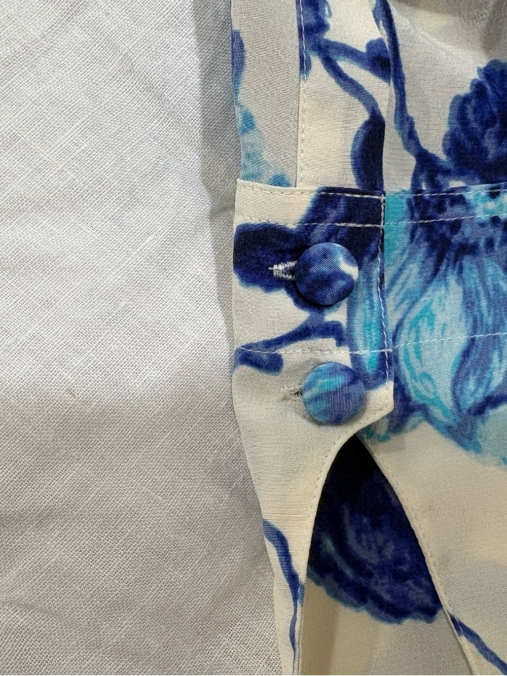 Tory Burch White Dress with Blue Floral Print - Long Sleeve - Picture 3 of 4